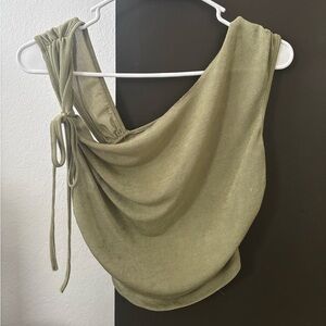 Olive Green Asymmetric Draped One-Shoulder Top - Boho Chic Style